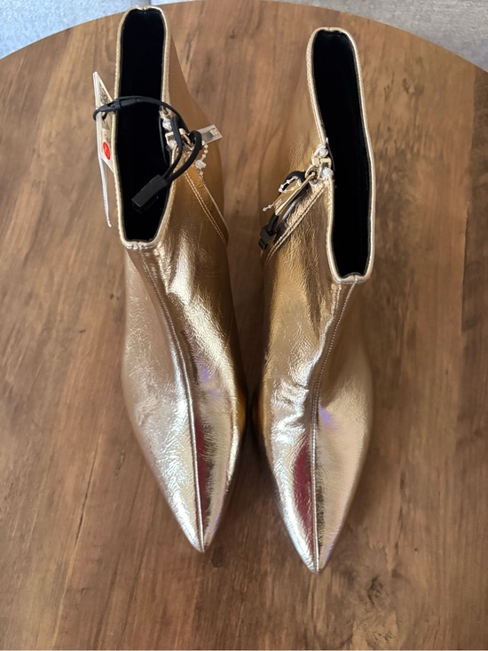 Zara Shoes - Zara Metallic Bronze Low-Kit Ankle Boots